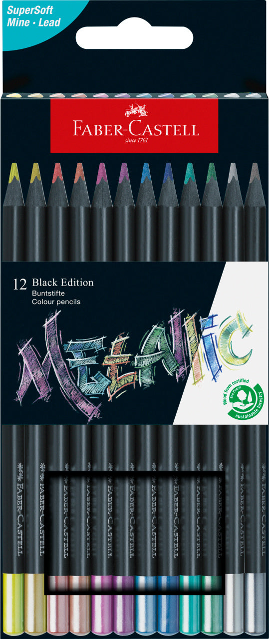 Faber-Castell Colour Pencil Black Edition Metallic, 12 Colours-116415
