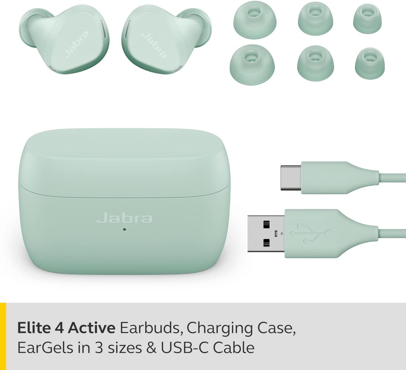 Jabra Elite 4 Active In-Ear Bluetooth Earbuds - True Wireless Ear Buds with Active Noise Cancellation and Adjustable HearThrough Technology - Light Mint