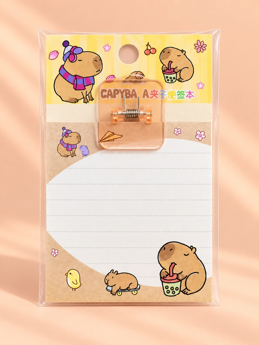  Capybara Sticky Note With Clip - 4 Assorted Design 