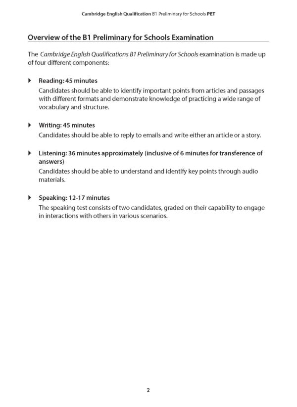 Cambridge English Qualification B1 Preliminary for Schools PET