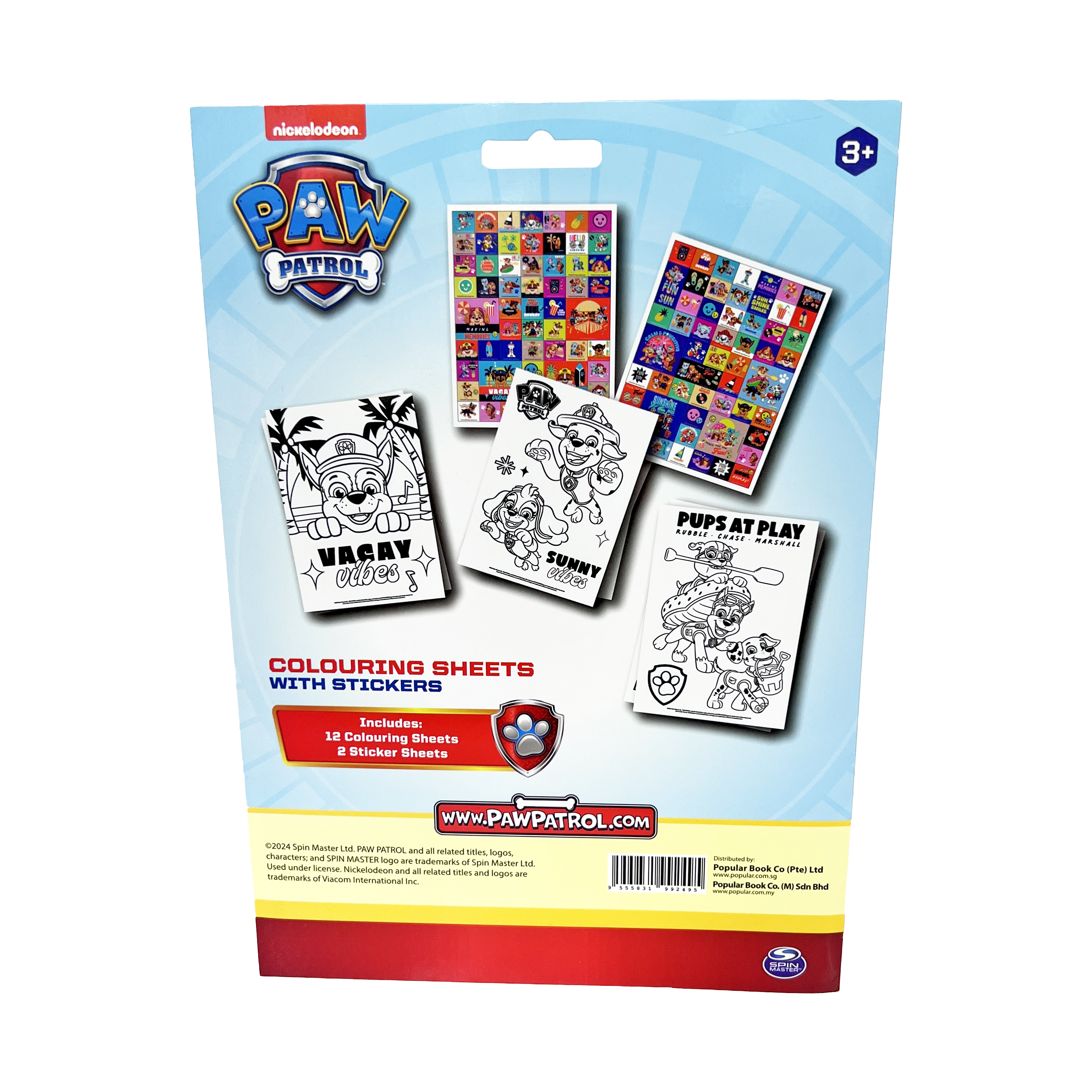 PAW PATROL 12 COLOURING SHEETS WITH STICKERS SUNSHINE MODE