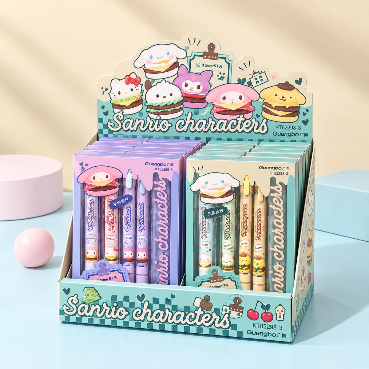  Sanrio Characters Burger Erasable Gel 3pcs Pen Set - 2 Assorted Designs 