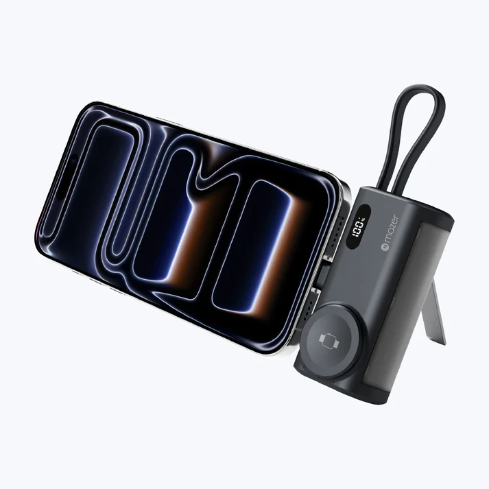 Mazer PowerCharge Pocket 2 5,000 mAh PD20W (Built-in Foldable USB-C Port, USB-C Cable & Apple Watch Charger) Power Bank (CCC Certified)