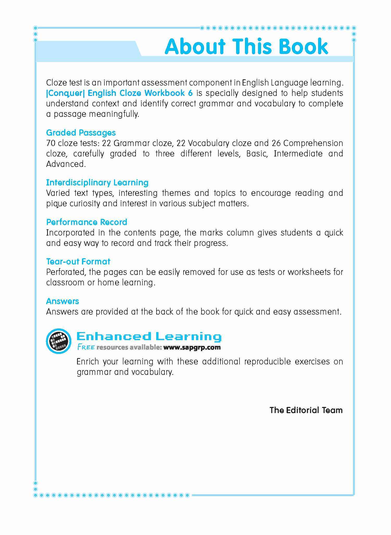 Primary 6 Conquer ENGLISH CLOZE Workbook 6-7th Edition