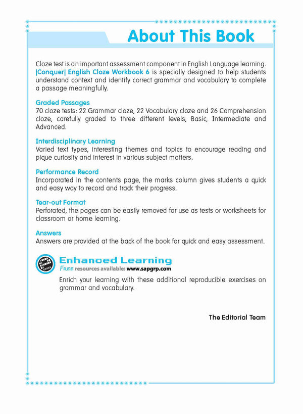Primary 6 Conquer ENGLISH CLOZE Workbook 6-7th Edition