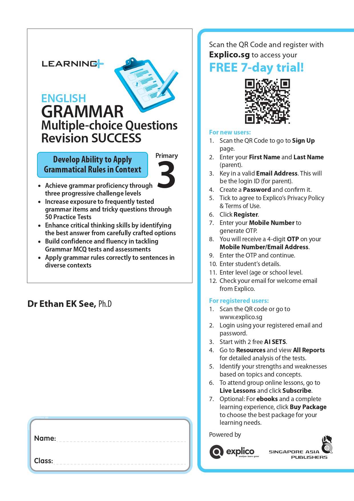 LEARNING+ ENGLISH GRAMMAR Multiple-choice Questions Revision SUCCESS Primary 3