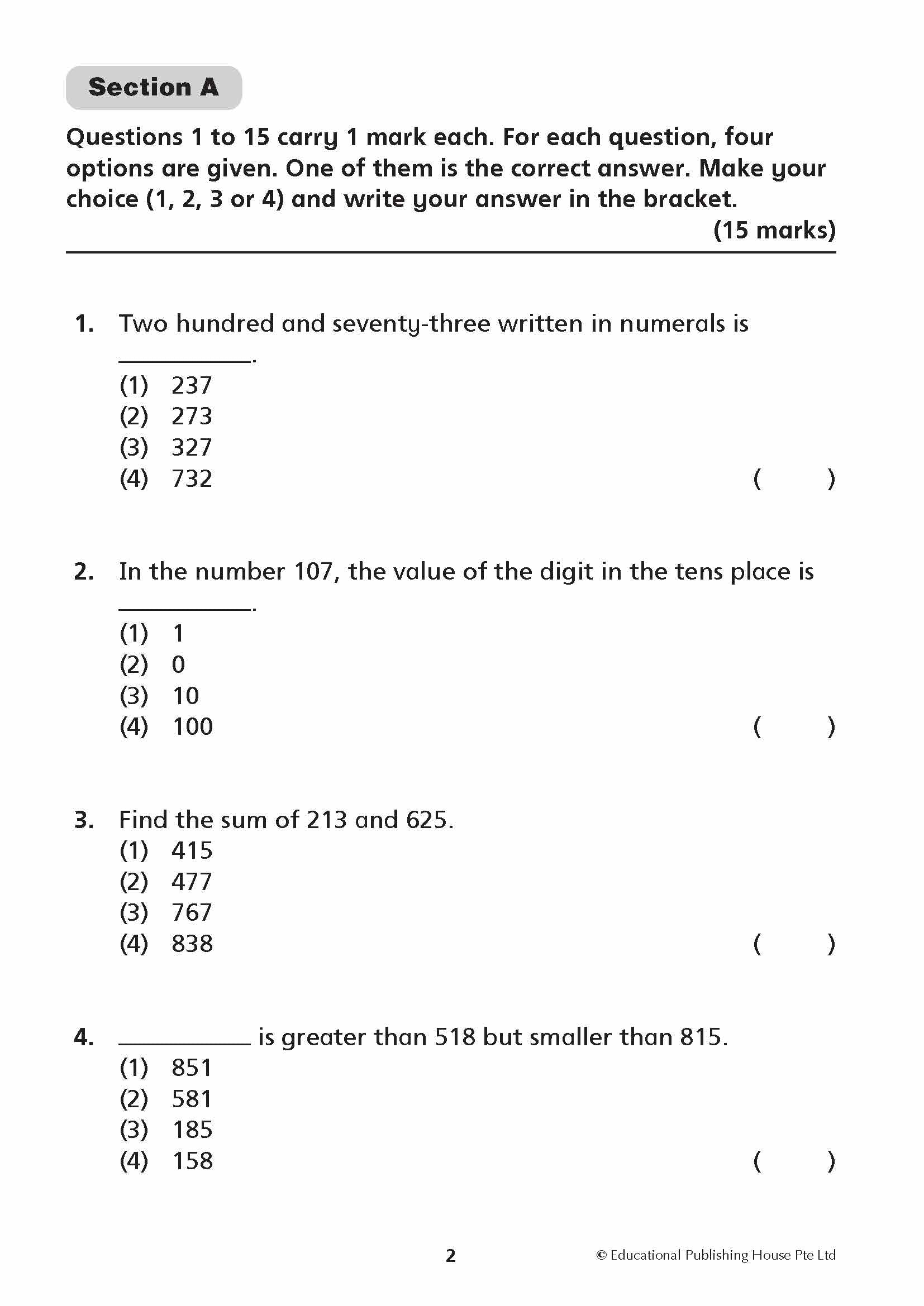 Primary 2 New Syllabus Maths Exam Papers 
