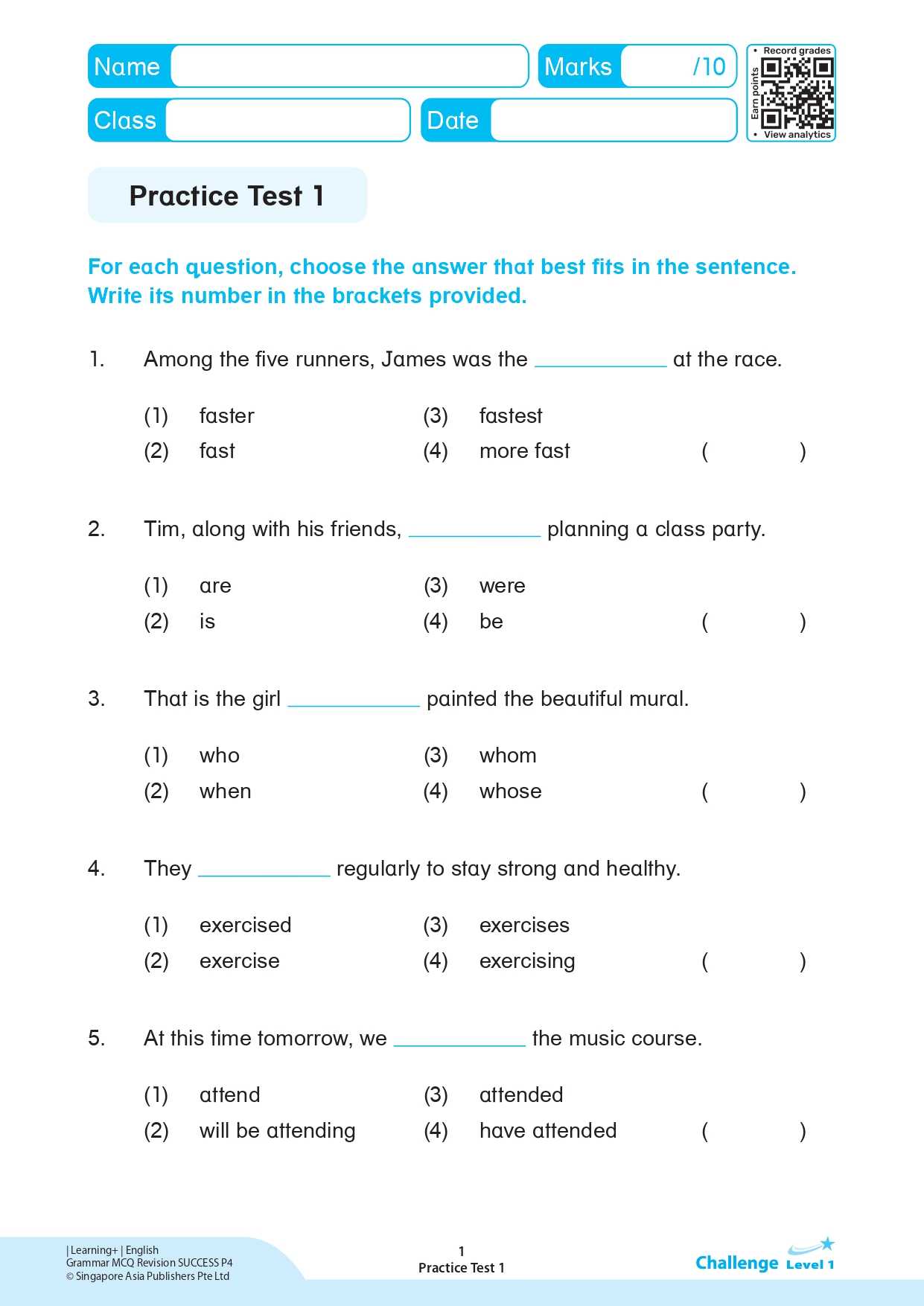  LEARNING+ ENGLISH GRAMMAR Multiple-choice Questions Revision SUCCESS Primary 4