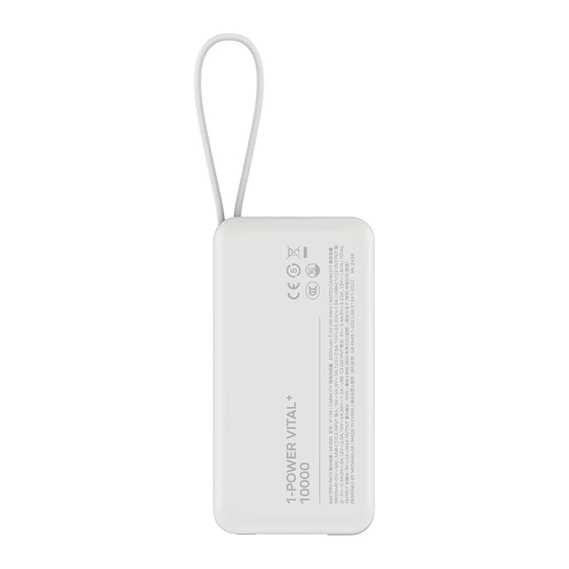 Momax IP138D 10000mAh Battery Pack with Dual Built-in USB-C Cable (White)