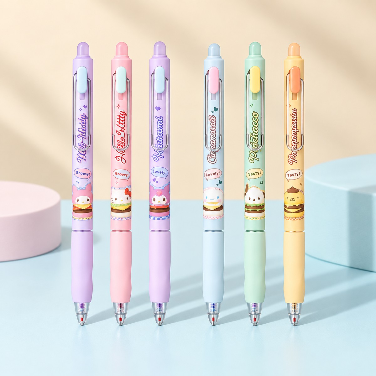  Sanrio Characters Burger Erasable Gel 3pcs Pen Set - 2 Assorted Designs 