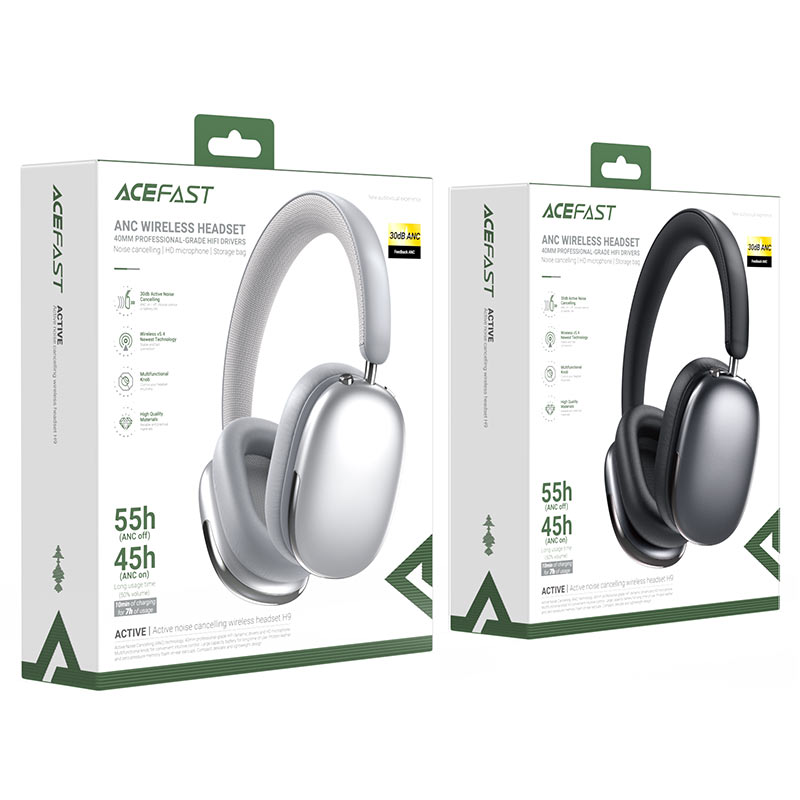 Acefast H9 Active Noise Cancelling Wireless Headset – Silver