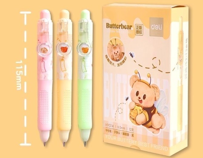  Deli Butterbear 0.5mm Gel Pen - 3 Assorted Designs 