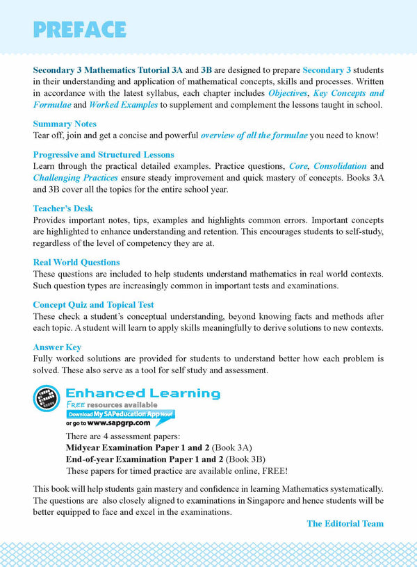 Secondary 3 Mathematics Tutorial 3A [Express Course] - 3rd Edition
