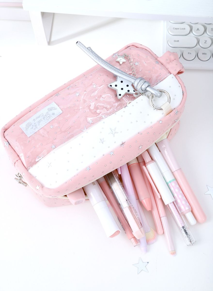  Shine Star Double Layer Pencil Pouch – 4 Assorted Colours 