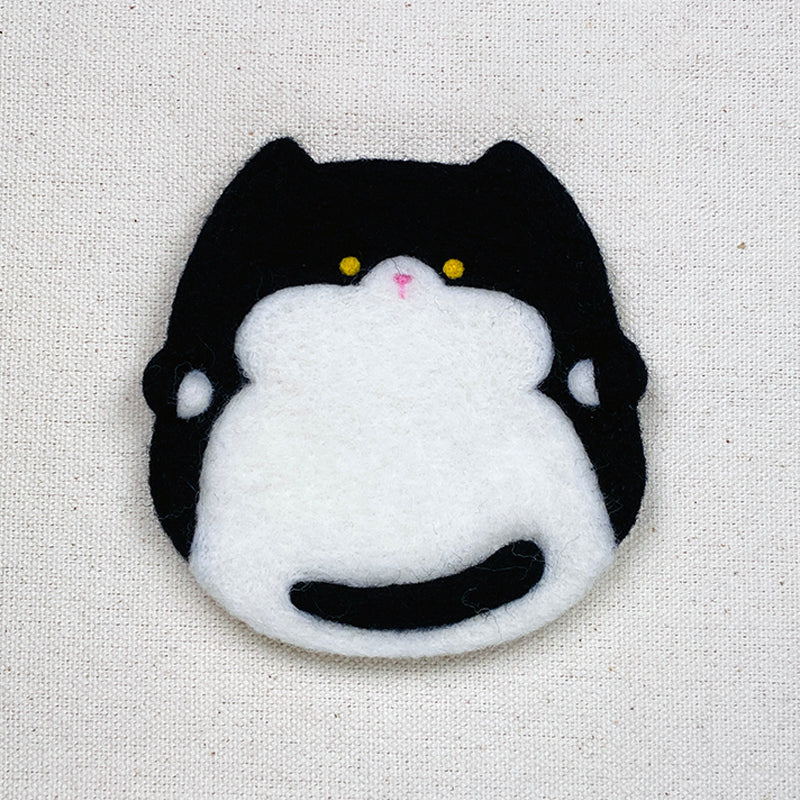 DIY Felting Coaster - Black & White Cat