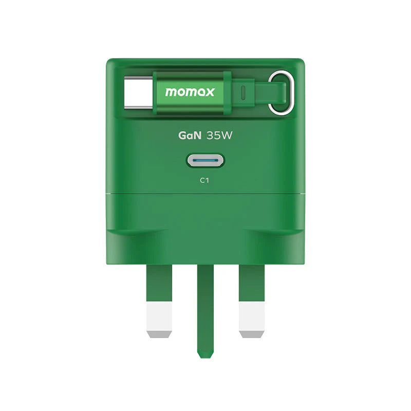 Momax 35W GaN Charger with Retractable USB-C Cable (Green)