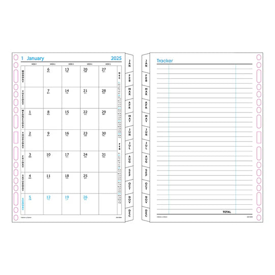 R'fillae 4099 A5/A6 Monthly Planner Dividers Diary Refill