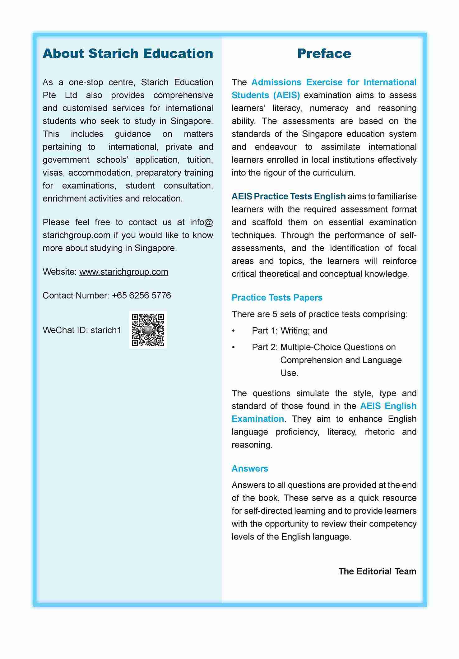 AEIS Practice Tests ENGLISH – Secondary 2 (13 to 15+ Years)