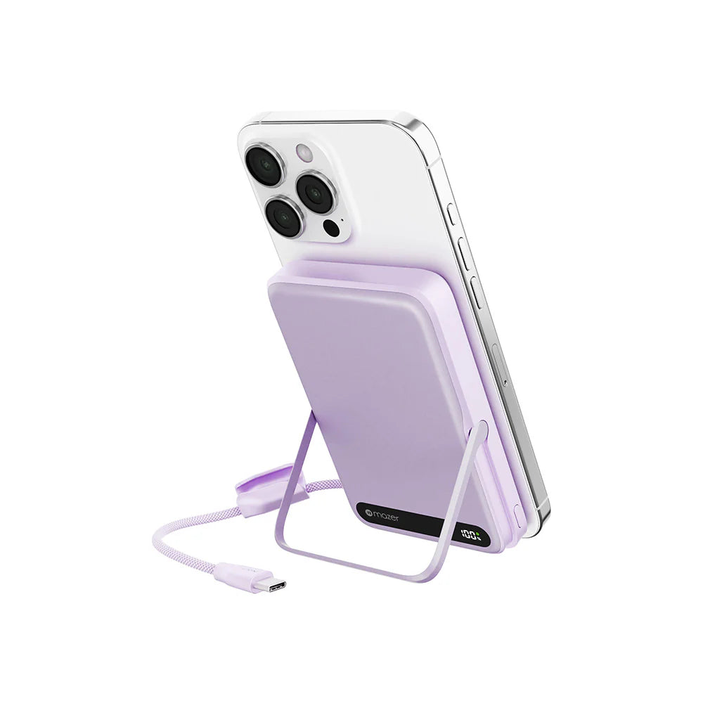 Mazer M-MagLink19 10kmAh PD27W CCC Power Bank with Built-in Stand and Cable – Lavender 
