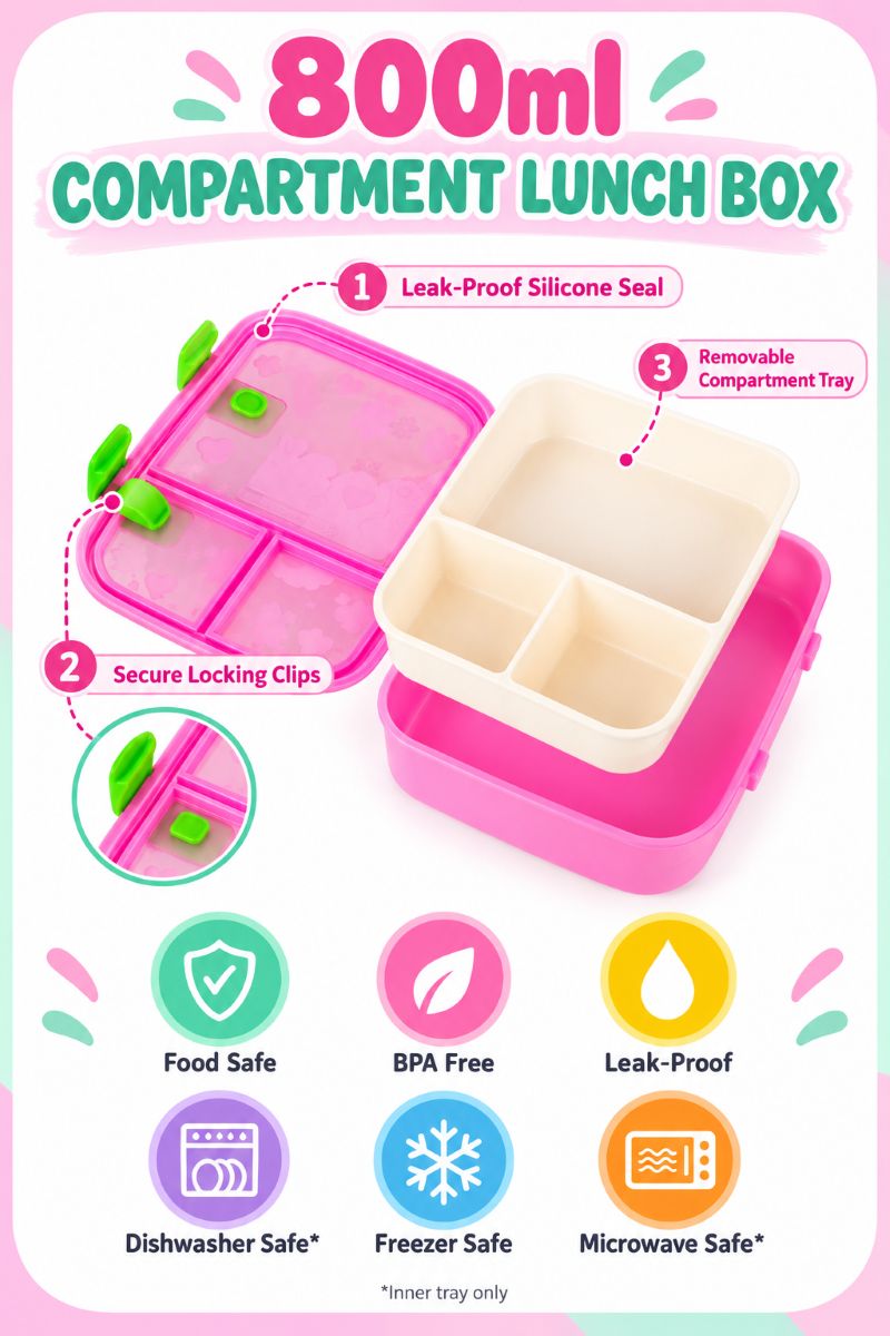 Printed Compartment Lunch Box 800ml - 6 Assorted Design