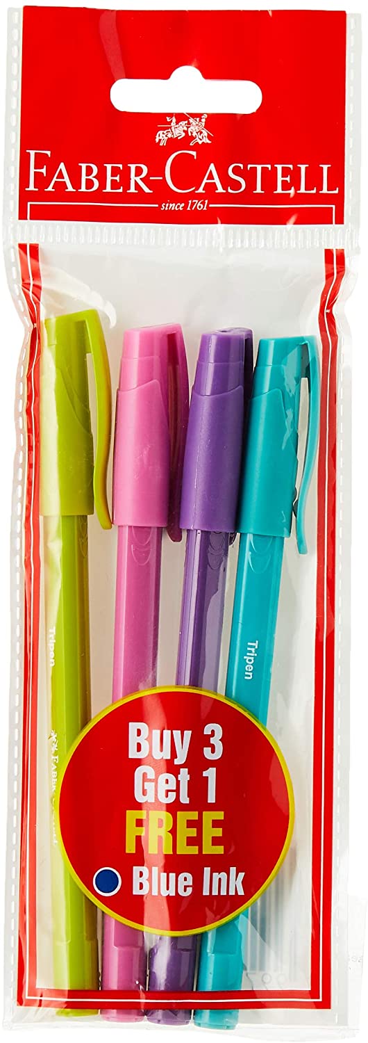 Faber-Castell Tripen Ballpoint Pen 0.7mm, 3 Pieces + 1 Free, Blue Ink-548704