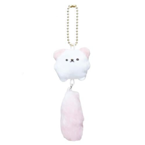 Fluffy Plush Keychain - White & Pink