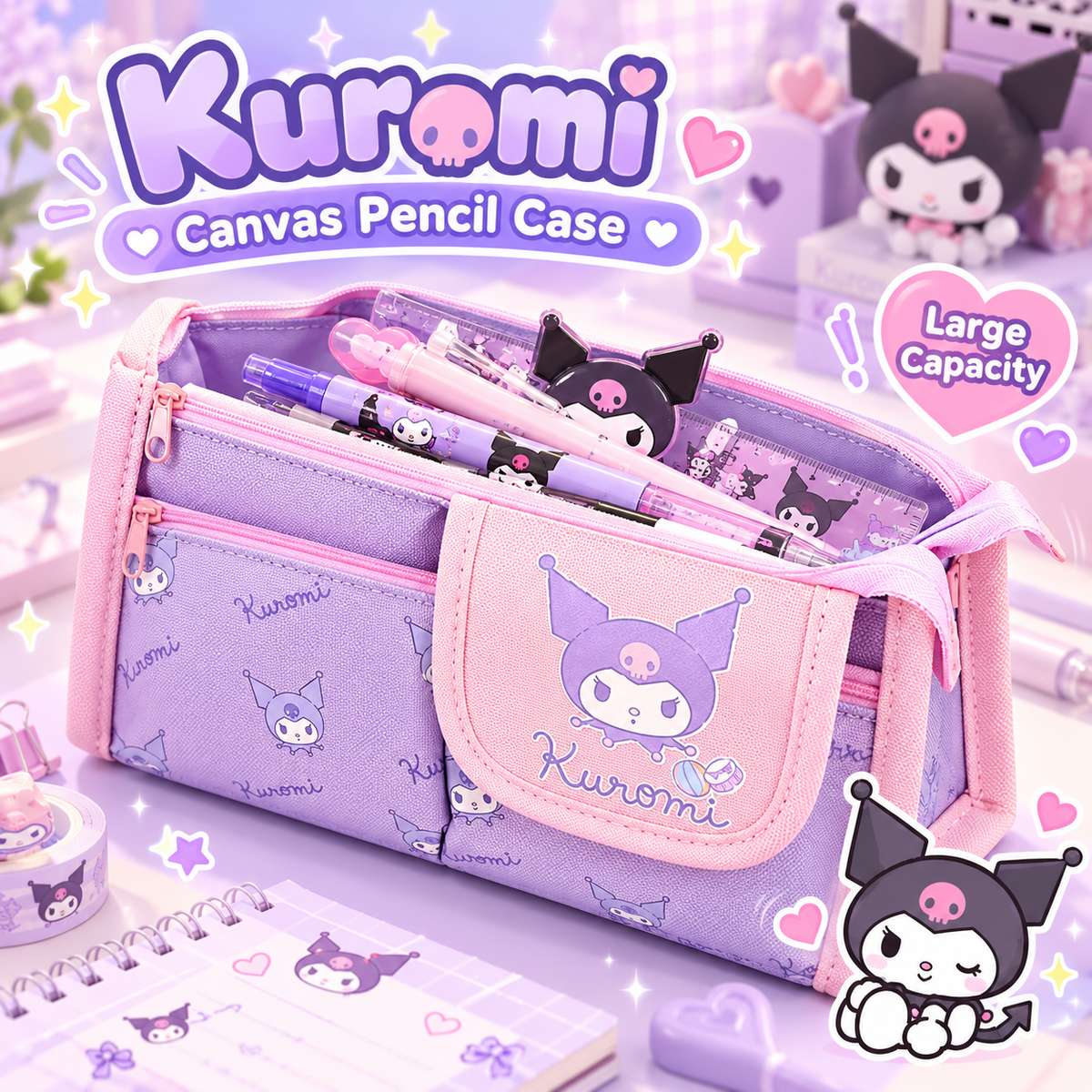  Sanrio Canvas Pencil Case - 3 Assorted Designs 