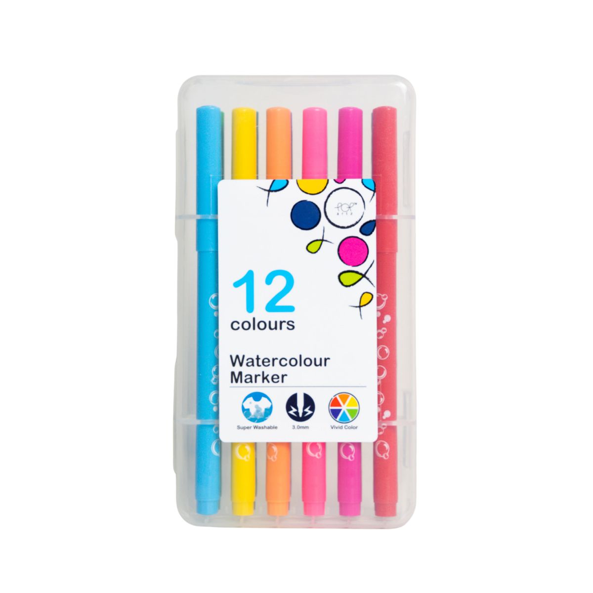Pop Artz Washable Watercolour Markers (12 Colours) - PA-6839F-12B