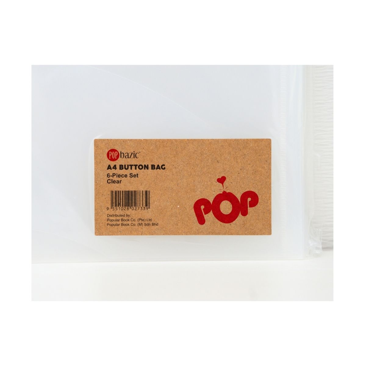 Pop Bazic A4 Button Document Wallets (Pack of 6) - Clear - A4BF- Clear