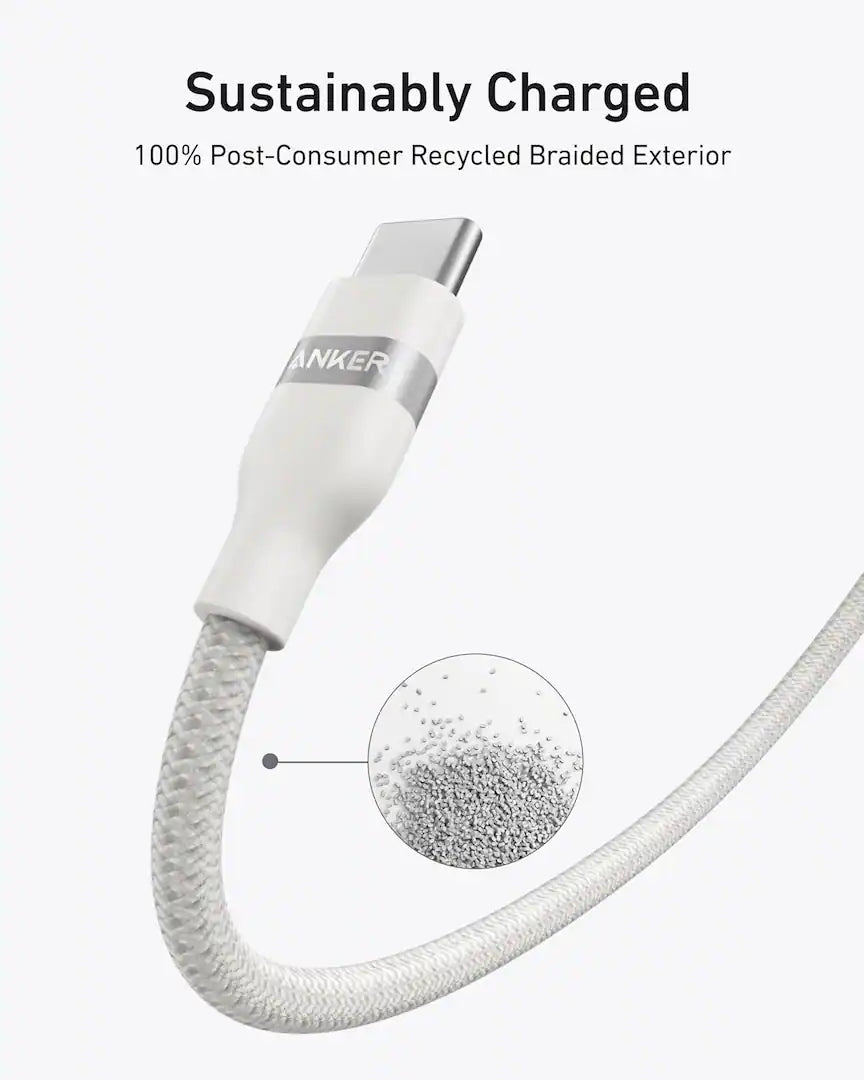 Anker Nano USB C Cable Softline 240W Flexible Multi-Color Braided Cord - White