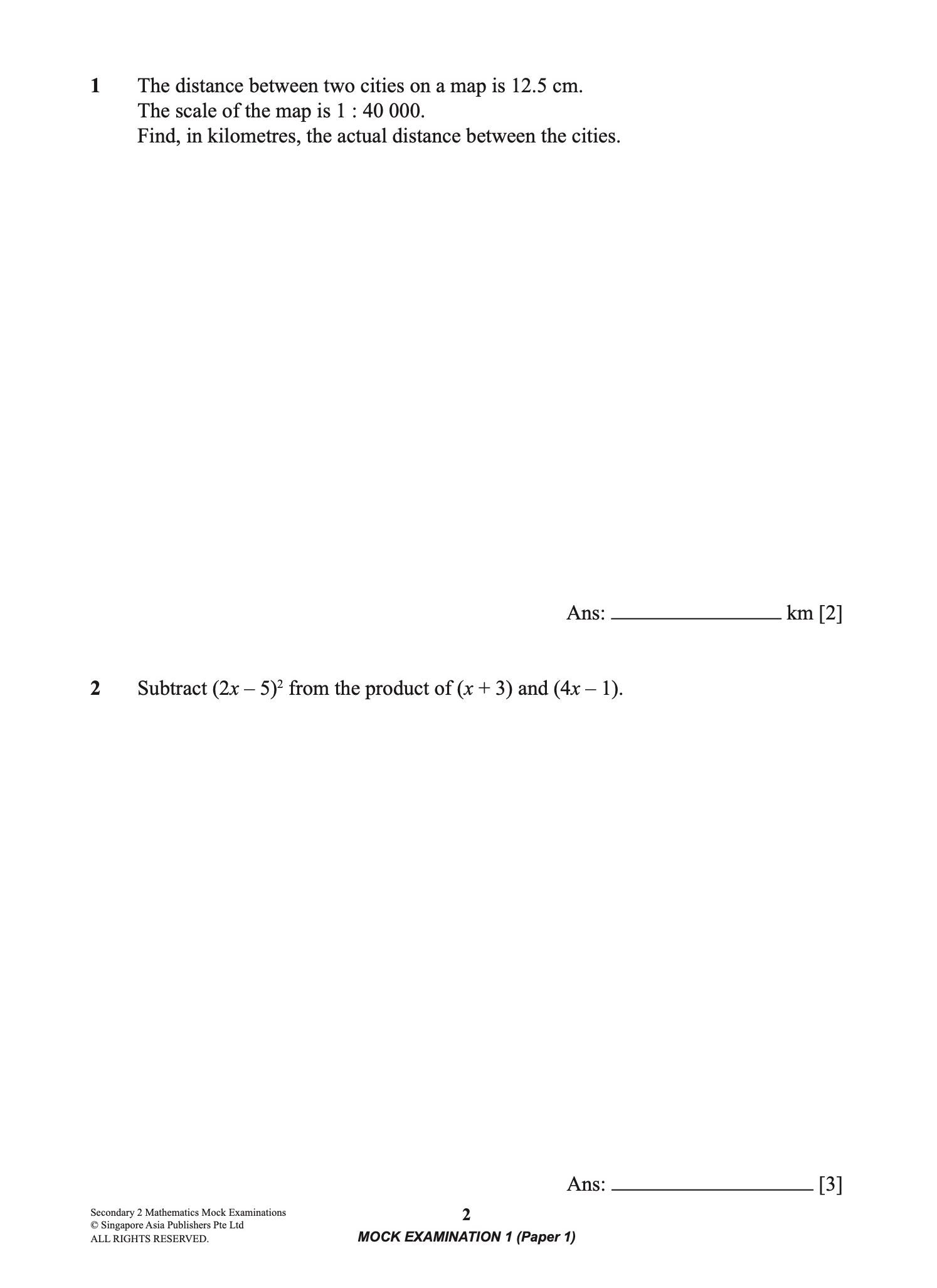 Secondary 2 Mathematics Mock Examinations