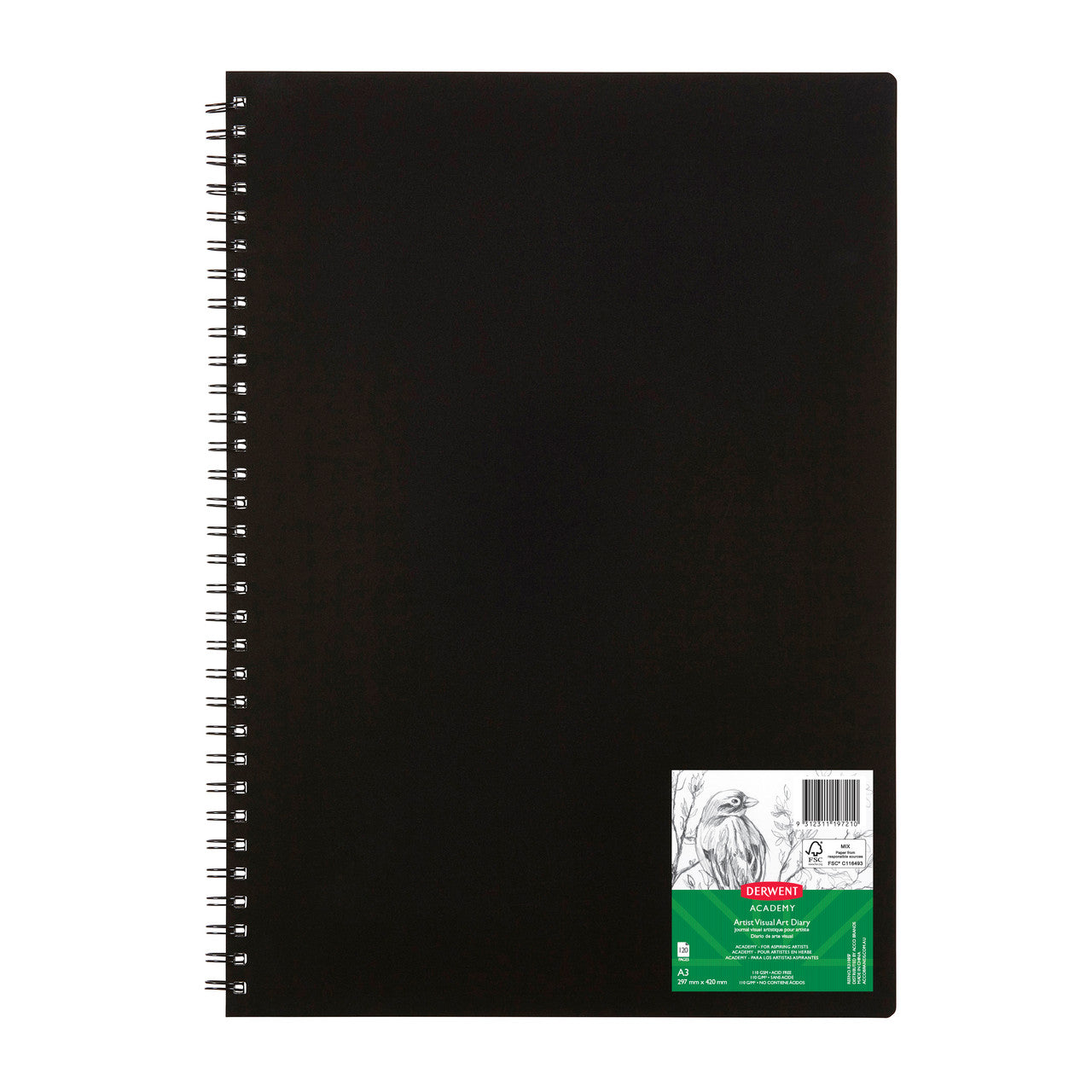 Derwent Academy Visual Art Diary A3 Portrait - 120 Pages, Black (r31085f)