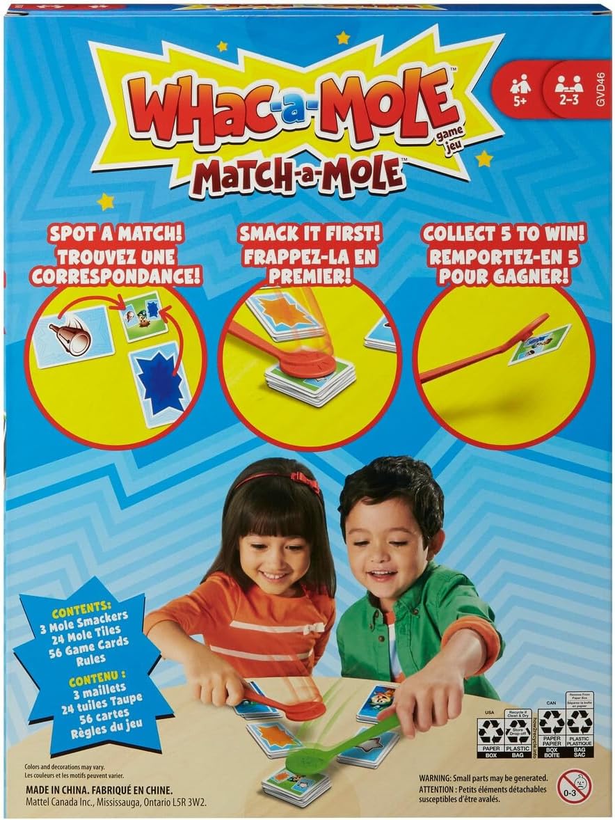 MATTEL WHAC A MOLE MATCH A MOLE KIDS CARD MATCHING GAME