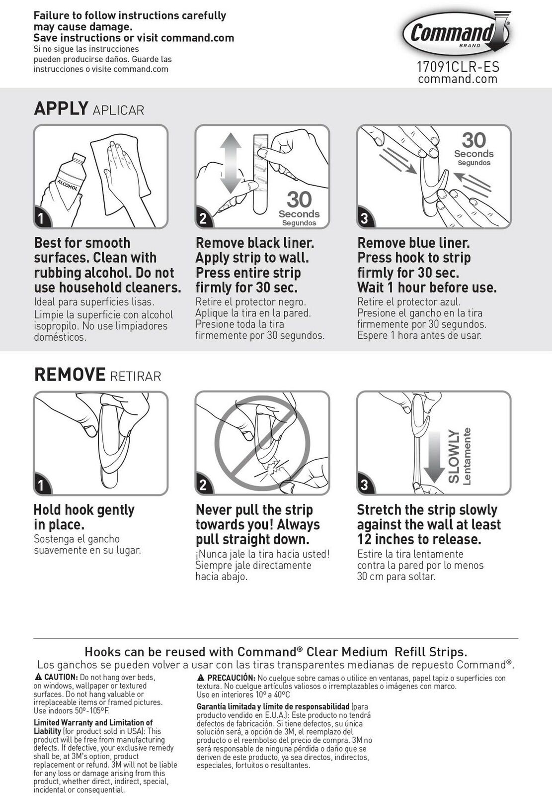 Command™ 17091CLR Medium Clear Hooks with Clear Strips