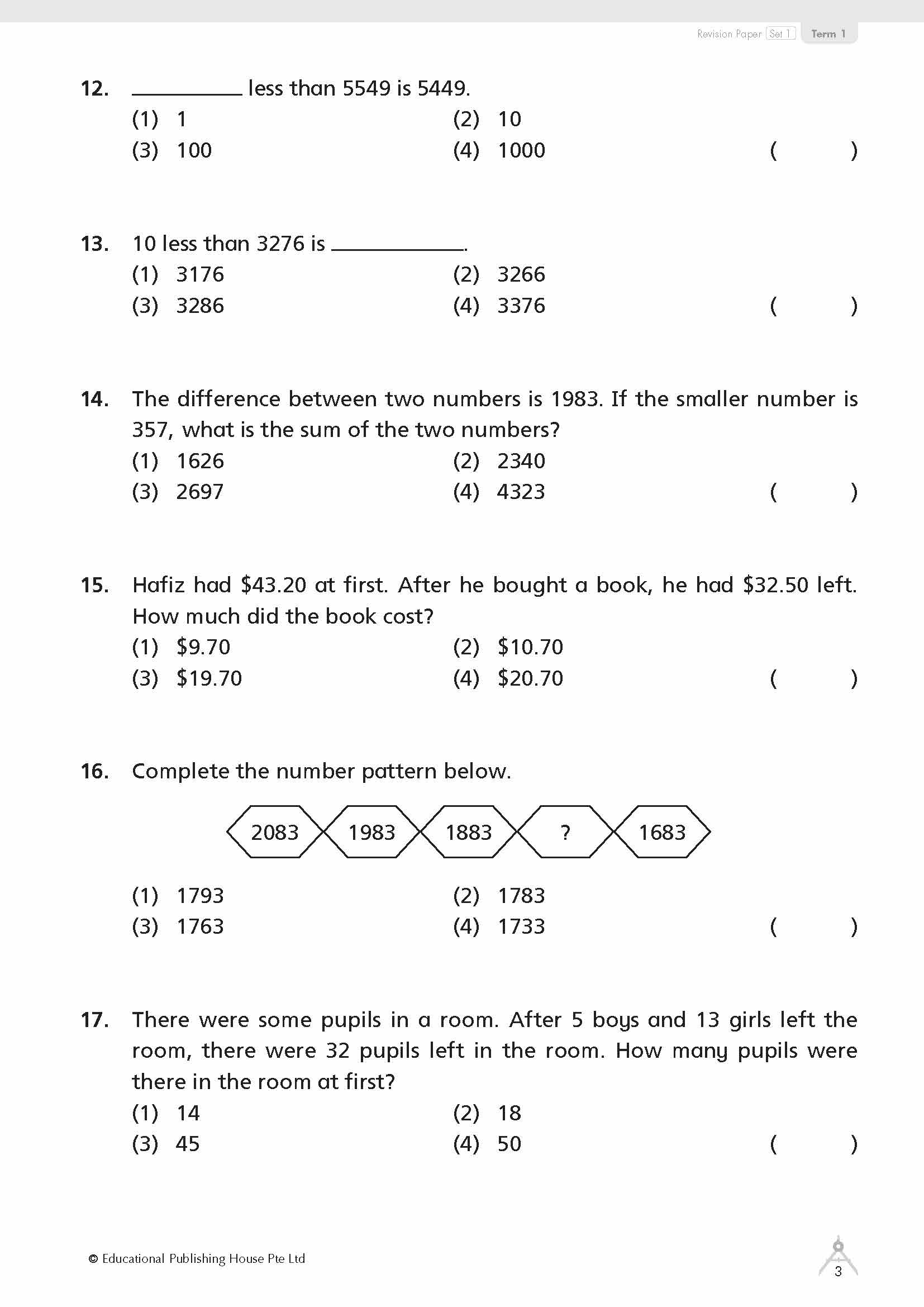 Primary 3 Maths Revision Papers
