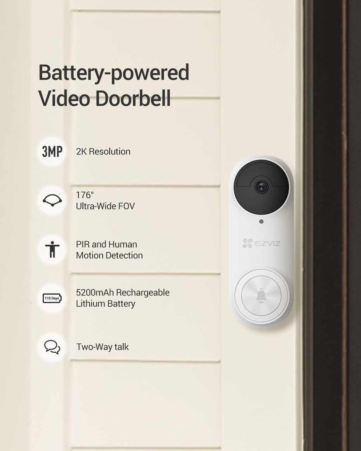 EZVIZ DB2 3MP Wireless Video Doorbell Camera & Chime Kit