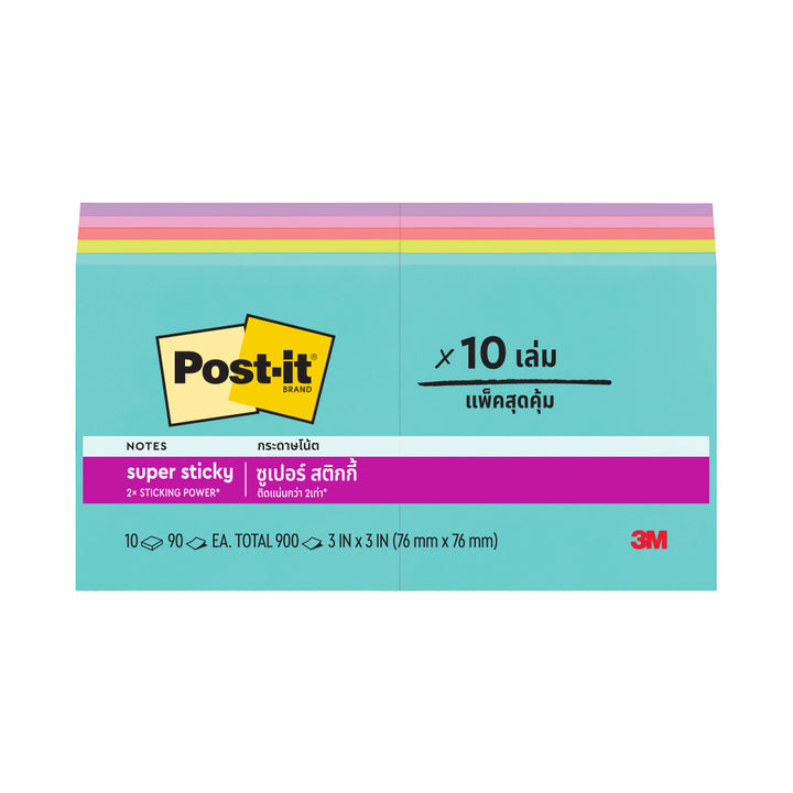 Post-it® 654-10SSMIA Supernova Neon Super Sticky Notes, 3x3" 10pads