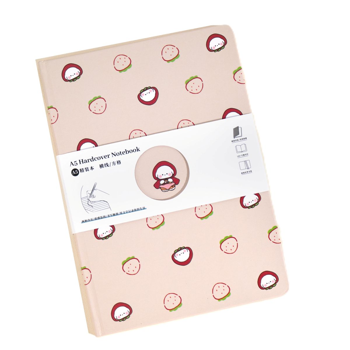 A5 Hard Cover Notebook Bear Strawberry Pink