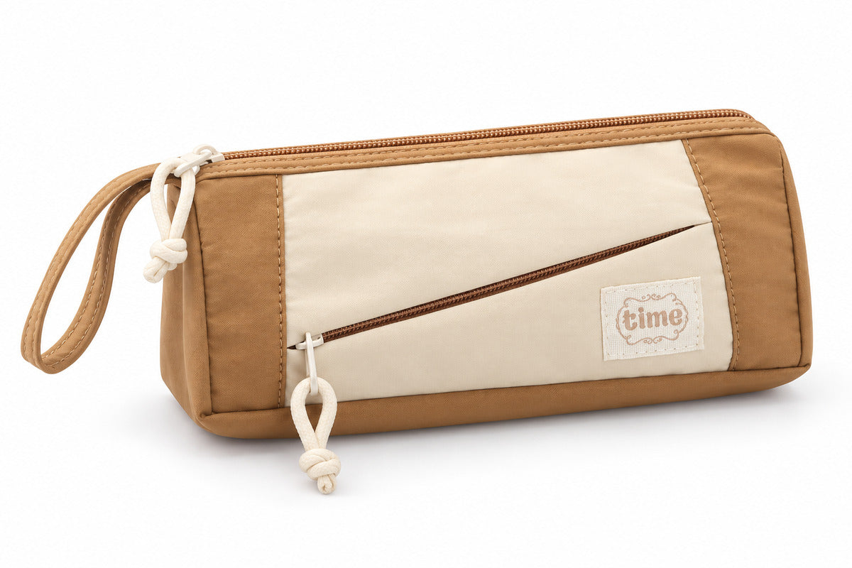  Colour Block Large Capacity Pencil Bag with Wrist Strap – 4 Assorted Colour 