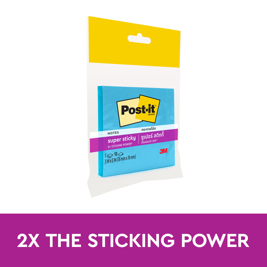 Post-it® 654-1sseb Electric Blue Super Sticky Notes 3x3", 90sheets