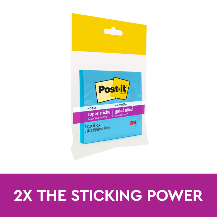 Post-it® 654-1sseb Electric Blue Super Sticky Notes 3x3", 90sheets
