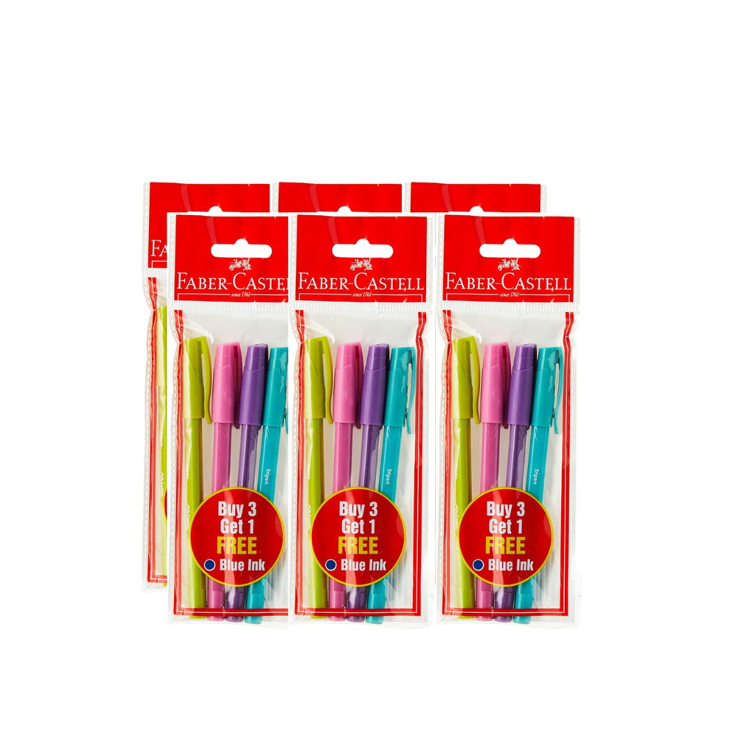 Faber-Castell Tripen Ballpoint Pen, 3 Pieces + 1 Free, Blue Ink, 6 packs-548704-6