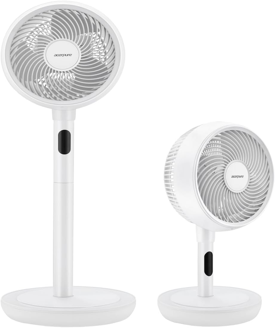 Acerpure Cozy F2 Pedestal Air Circulator Fan (White) DC Motor â€“ Energy Saving Adjustable Height, 16 Speed Settings, 25m Long Flow Distance