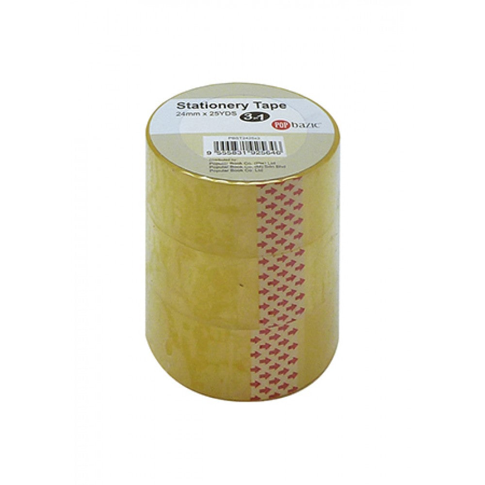 POP BAZIC Stationery Tape 24MM x 25 Yards 1" 3 in 1