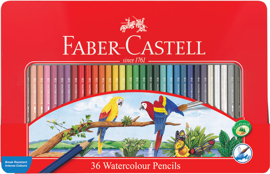 Faber-castell Watercolour Pencils Parrot In Metal Tin, 36 Colours Long-115937