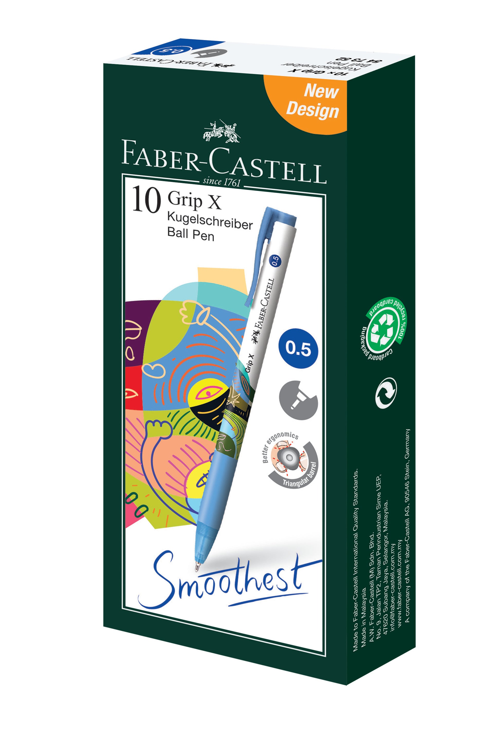 Faber-Castell Grip X5 Ball Pen Foil, Blue in Box-547352-10