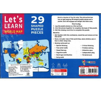POPCORN GAMES AND PUZZLES LETS LEARN WORLD MAP 29 SHAPED PUZZLE PIECES
