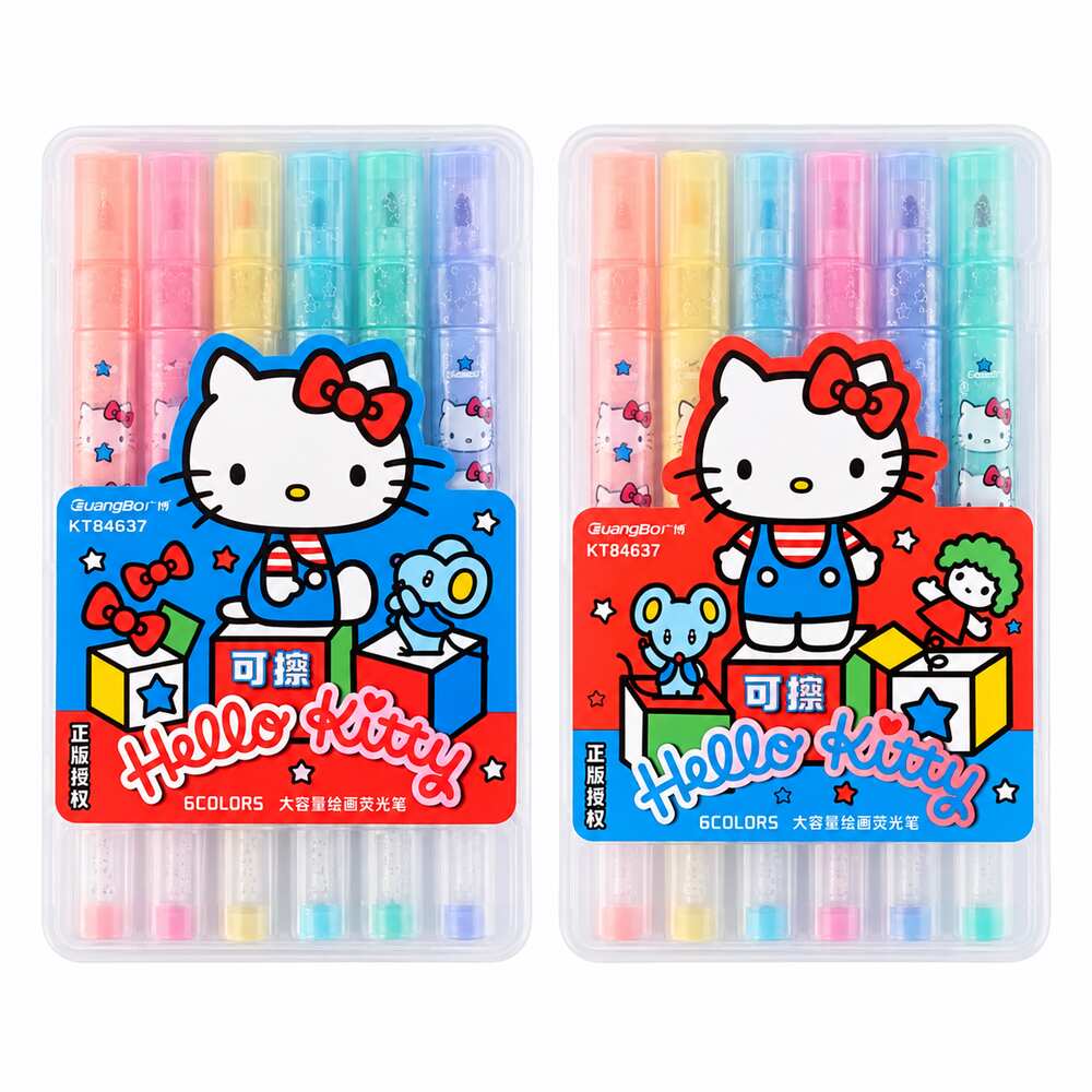  Hello Kitty Erasable Highlighter Pen 6 Colours Set - 2 Assorted Designs 