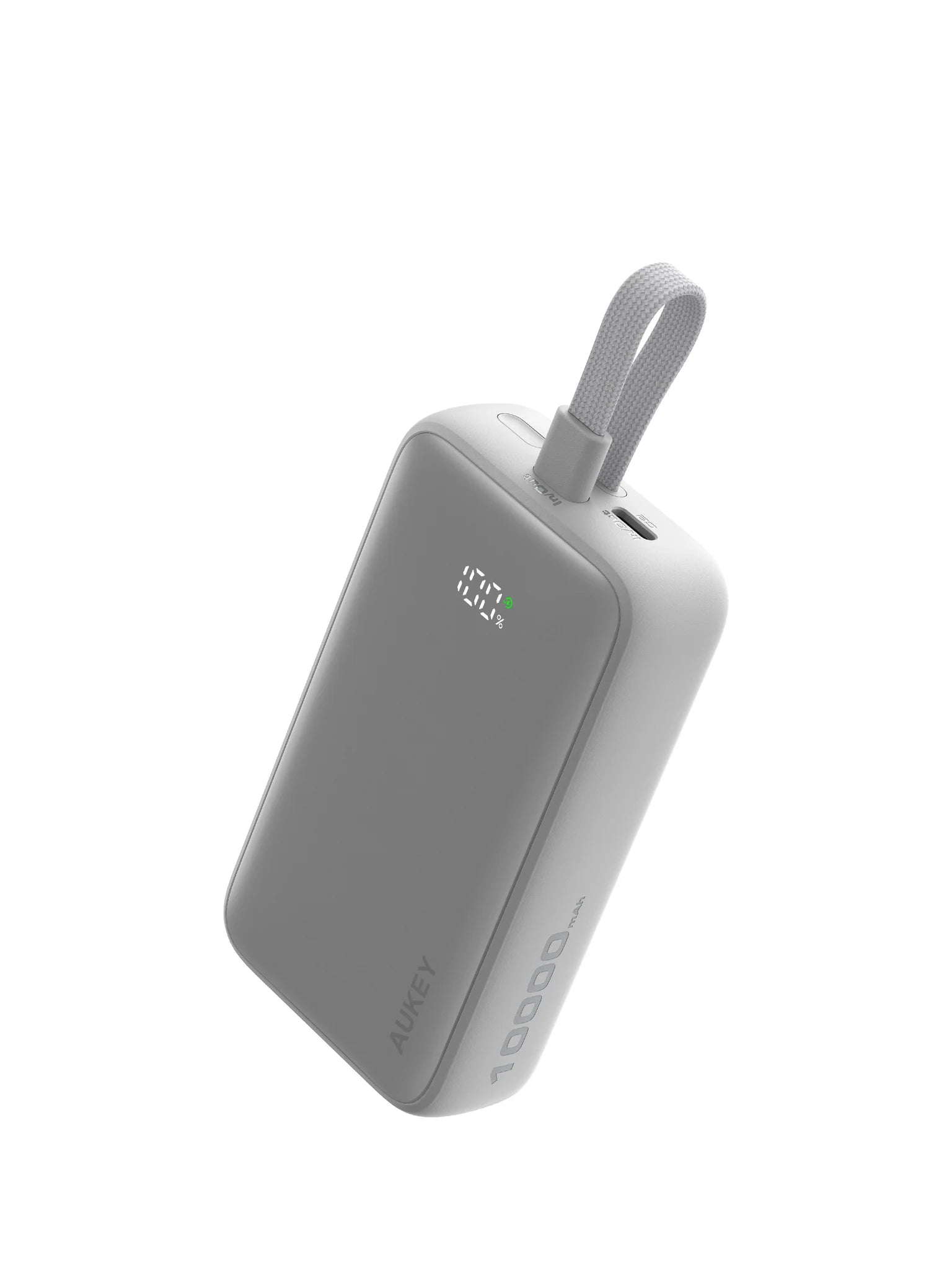 Aukey PB-Y61 Spark Sling 30W 10000mAh Fast Charging Powerbank with Built-in Cable - Light Grey