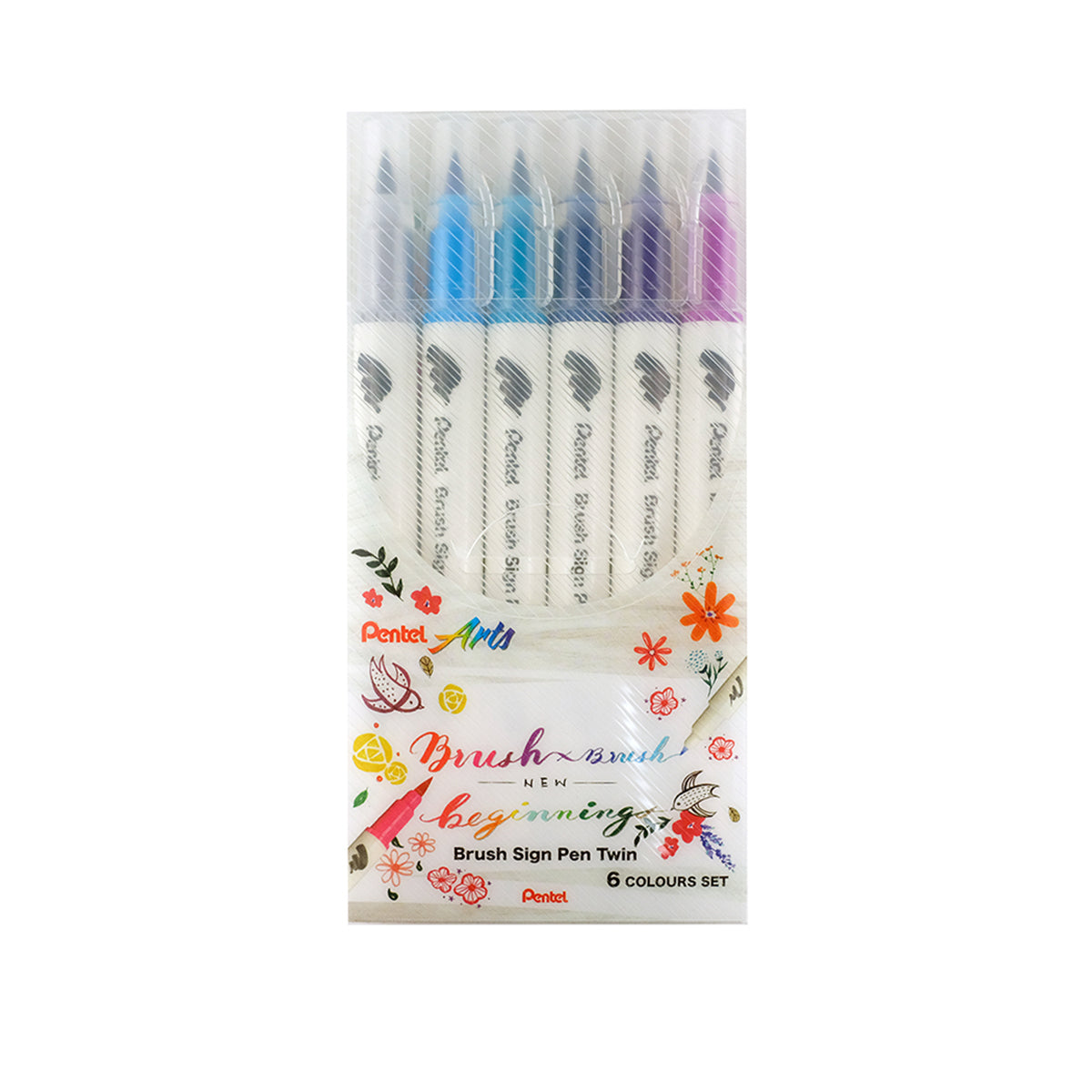 PENTEL Brush Sign Pen Twin 6Col Cool Set